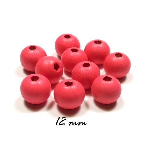 20 perles rondes en bois 12 mm rouge