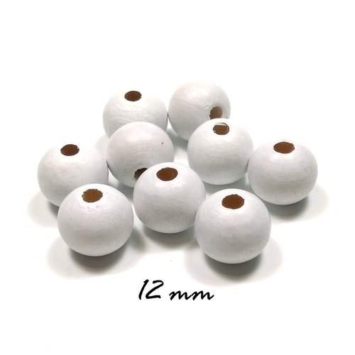 20 perles rondes en bois 12 mm blanc