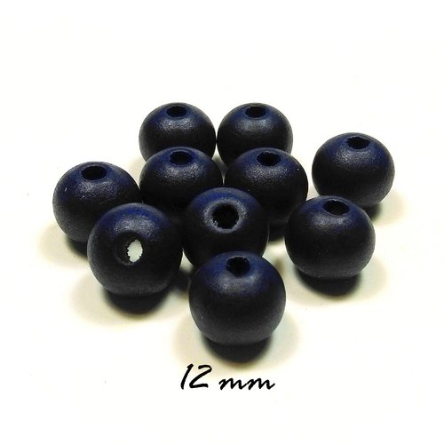 20 perles rondes en bois 12 mm bleu marine