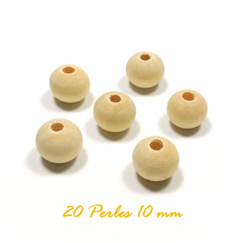 20 perles en bois brut 10 mm