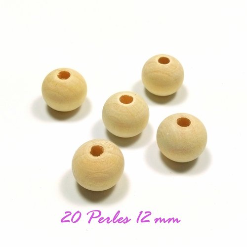 20 perles en bois brut 12 mm