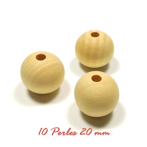 10 grosses perles en bois brut 20 mm