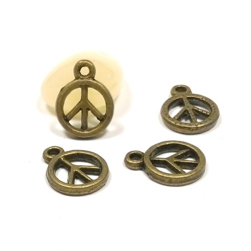 20 breloques charm peace and love 11 mm bronze