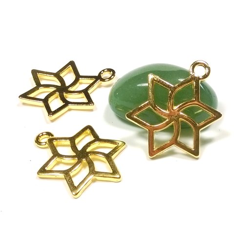 10 pendentifs étoile ajourée en métal doré 22 mm