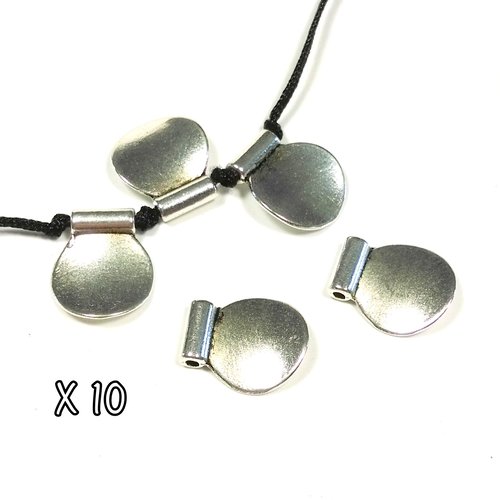 10 perles breloques pampilles rond en métal argenté 14 mm