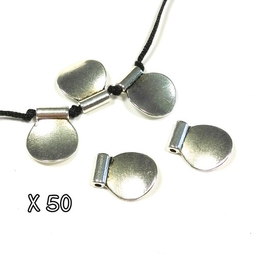 50 perles breloques pampilles rond en métal argenté 14 mm