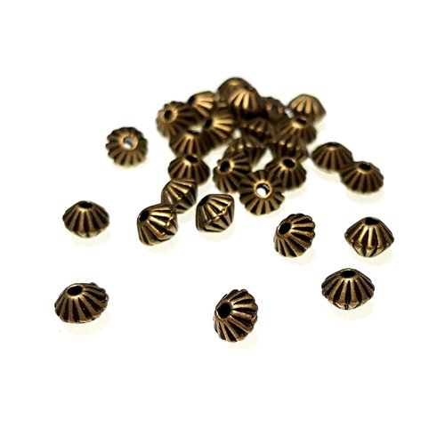 30 perles intercalaires toupies striées en métal bronze 5 mm