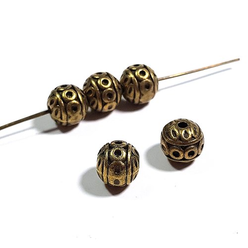 5 perles rondes style tibétaine 8 mm en métal bronze antique