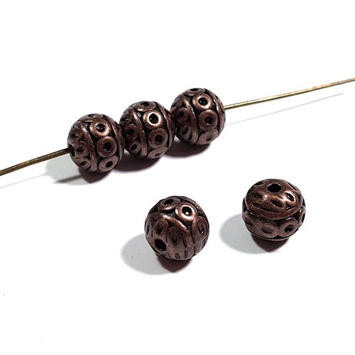5 perles rondes style tibétaine 8 mm en métal cuivre antique