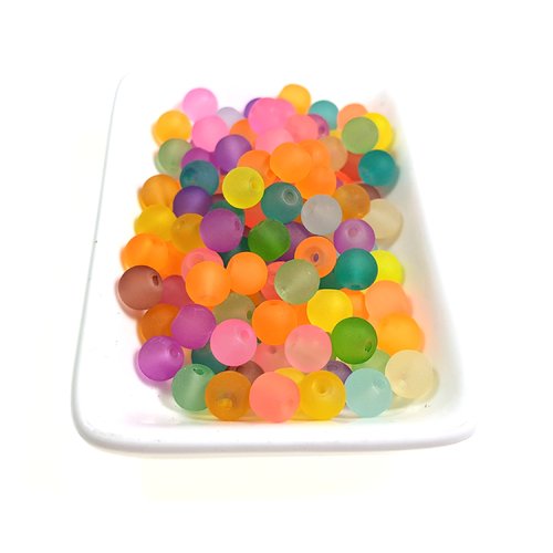 Mix de 100 perles en verre dépoli 6 mm couleurs variées