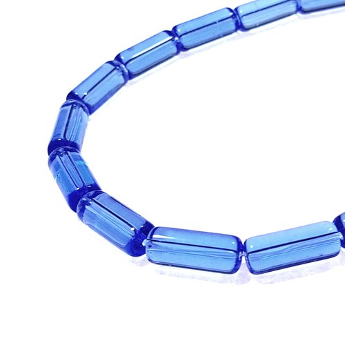 20 perles tubes de verre 15 mm x 6 mm bleu