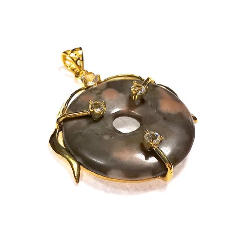 1 pendentif pierre jaspe donut et métal doré