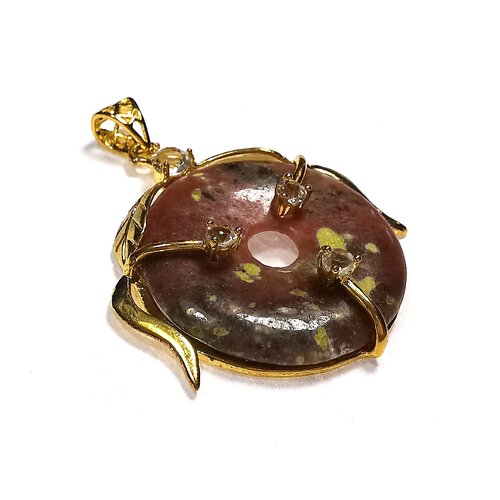 1 pendentif pierre jaspe donut et métal doré