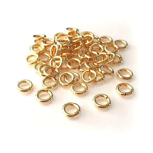 50 anneaux de jonction acier inoxydable doré 5mm x 1mm