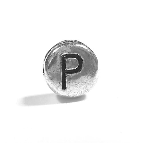 Perle lettre p perle alphabet palet en métal 7mm x 4mm