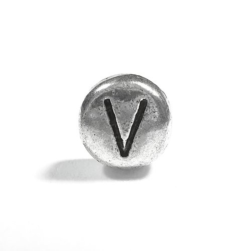 Perle lettre v perle alphabet palet en métal 7mm x 4mm