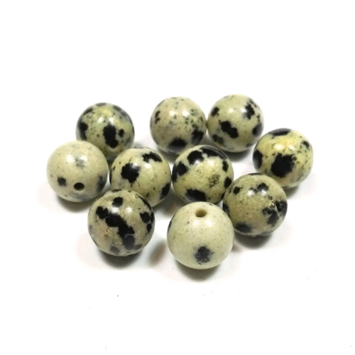 10 perles de jaspe dalmatien 8mm - pierre blanche et noire naturelle