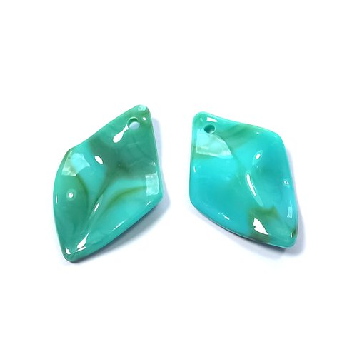 Perles pendentifs feuille pétale acrylique turquoise 29 mm x 18 mm (x10)