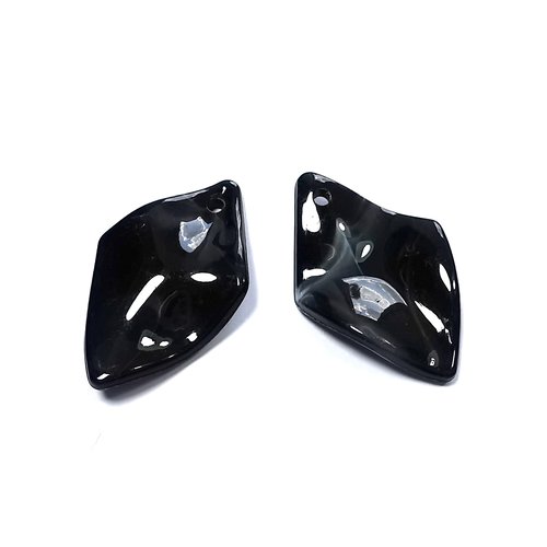 Perles pendentifs feuille pétale acrylique noir 29 mm x 18 mm (x10)