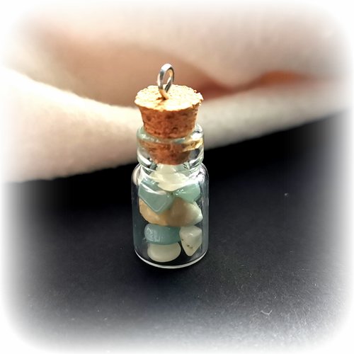 Mini fiole en verre remplie de pierre naturelle amazonite pendentif 22 mm