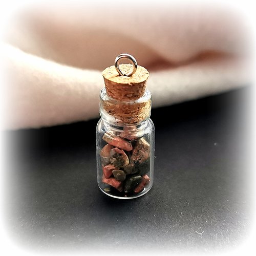 Mini fiole en verre remplie de pierre naturelle unakite pendentif 22 mm