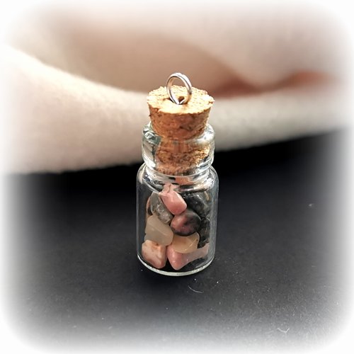 Mini fiole en verre remplie de pierre naturelle rhodonite pendentif 22 mm