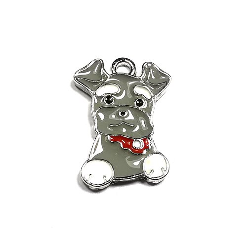 Pendentif chien scottish gris breloque en métal argenté émaillée 21 mm