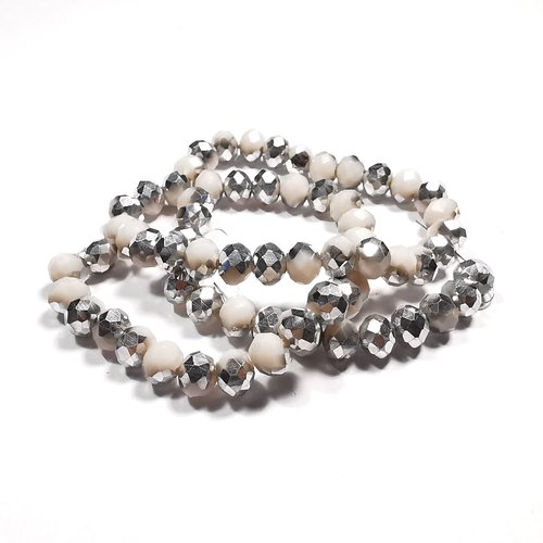 Perles en verre à facettes perles abaque 8 mm x 6 mm argent et rose pale ( x 70 )