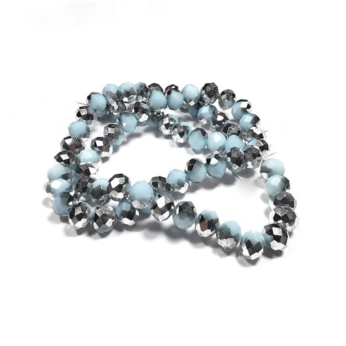 Perles en verre à facettes perles abaque 8 mm x 6 mm argent et bleu pale ( x 70 )