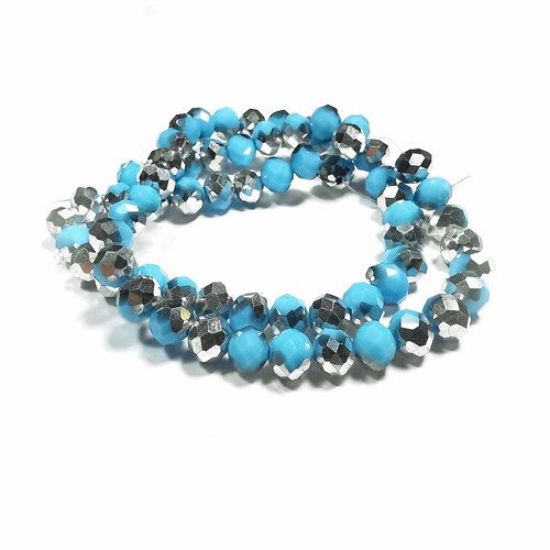 Perles en verre à facettes perles abaque 8 mm x 6 mm argent et bleu turquoise ( x 70 )