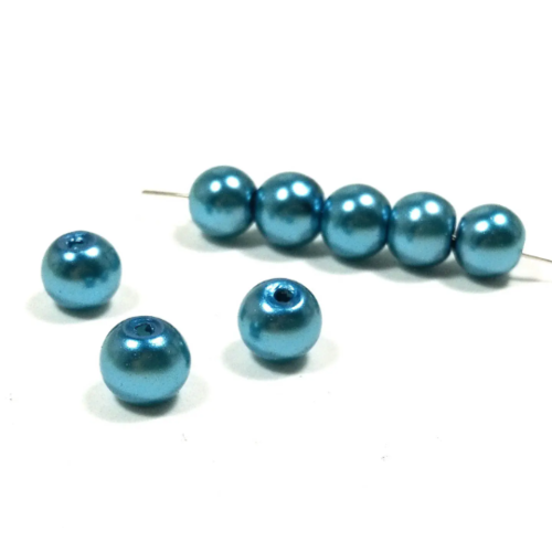 70 perles de verre bleu effet nacre 6 mm