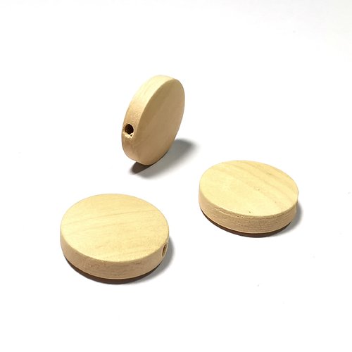 10 perles disques en bois brut 15 mm