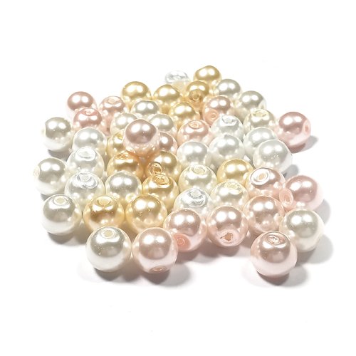 50 perles de verre nacré 8 mm pastel rose blanc