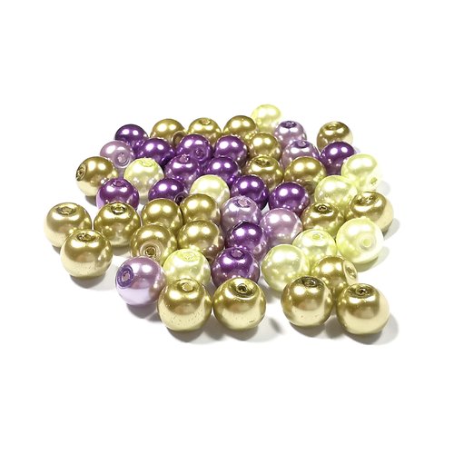 50 perles de verre nacré 8 mm pastel vert violet