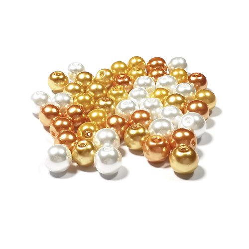 50 perles de verre nacré 8 mm blanc jaune orange