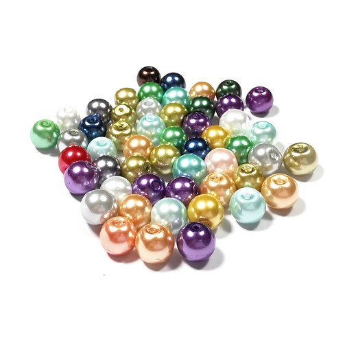 50 perles de verre nacré 8 mm mélange couleurs