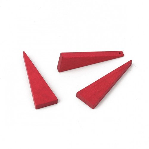 4 pendentifs triangle en bois rouge 41 mm