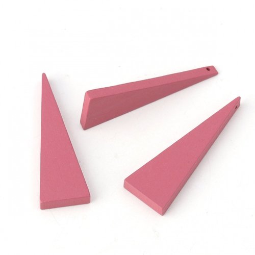4 pendentifs triangle en bois rose 41 mm