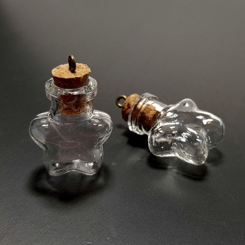 Mini fiole bouteille étoile en verre 25 mm avec anneau bronze (x1)