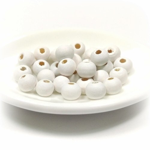 100 perles en bois rondes 6 mm blanc