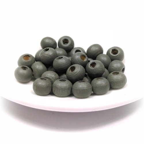 100 perles rondes en bois 6 mm gris *