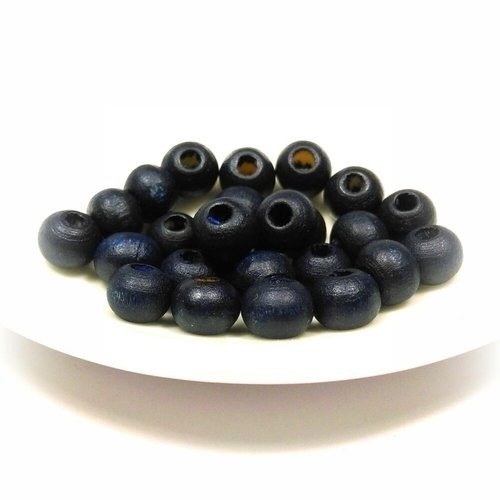 100 perles en bois rondes 6mm bleu marine