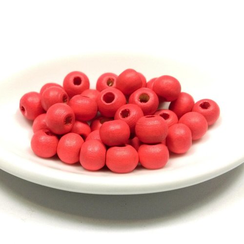 100 perles rondes en bois 6 mm rouge