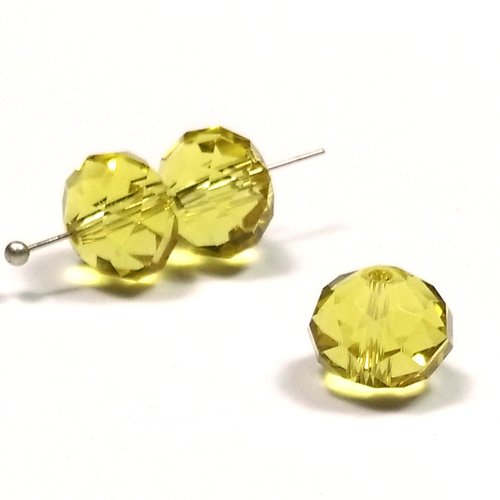 10 perles rondelles a facettes 10 mm jaune paille