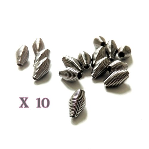 10 perles toupies ressort en métal gunmétal 12 mm