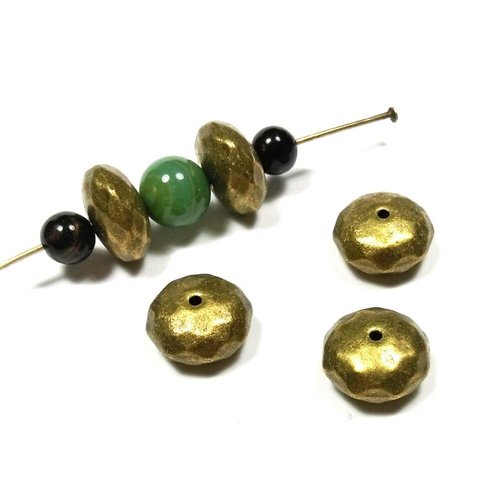 10 perles rondelles a facettes métal bronze 12 mm