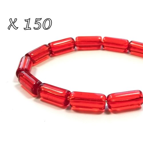 150 perles tubes de verre 10 mm x 4 mm rouge