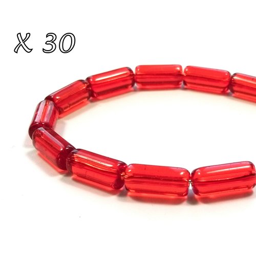30 perles tubes de verre 10 mm x 4 mm rouge