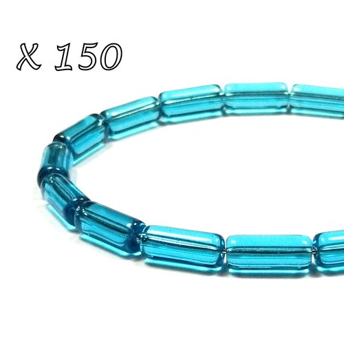 150 perles tubes de verre 10 mm x 4 mm turquoise