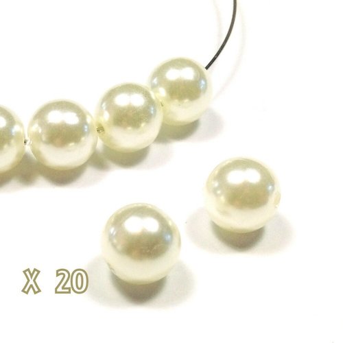 20 perles acryliques ivoire 10mm, perles imitation nacre 10mm
